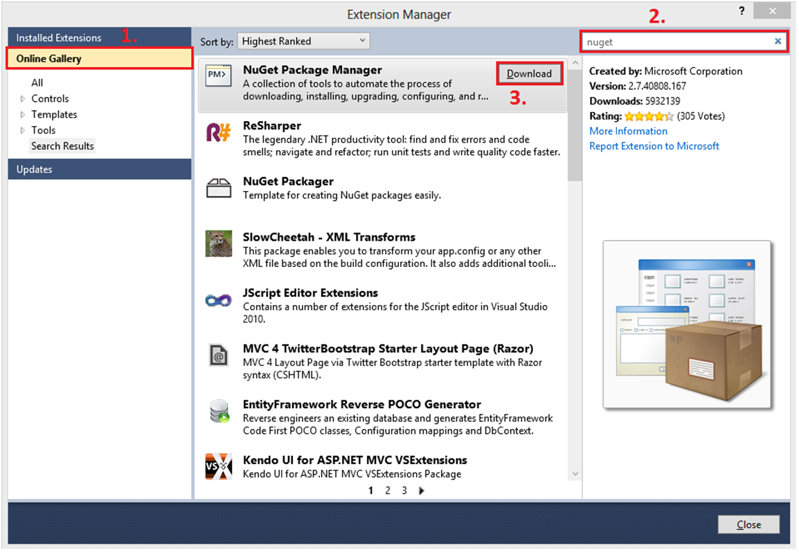 download the nuget package manager
