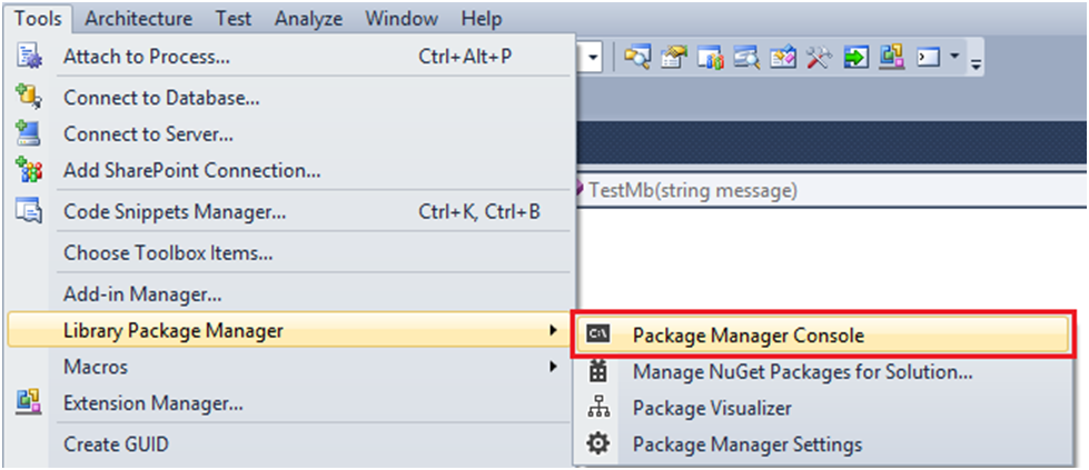 opening the package manager console