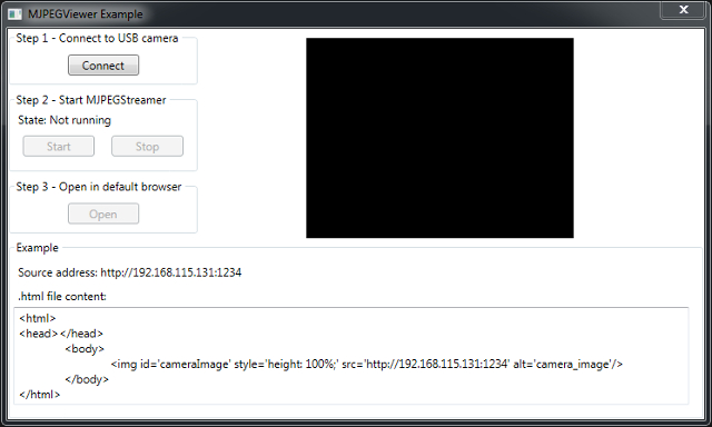 gui of an application for displaying mjpeg camera stream in c#